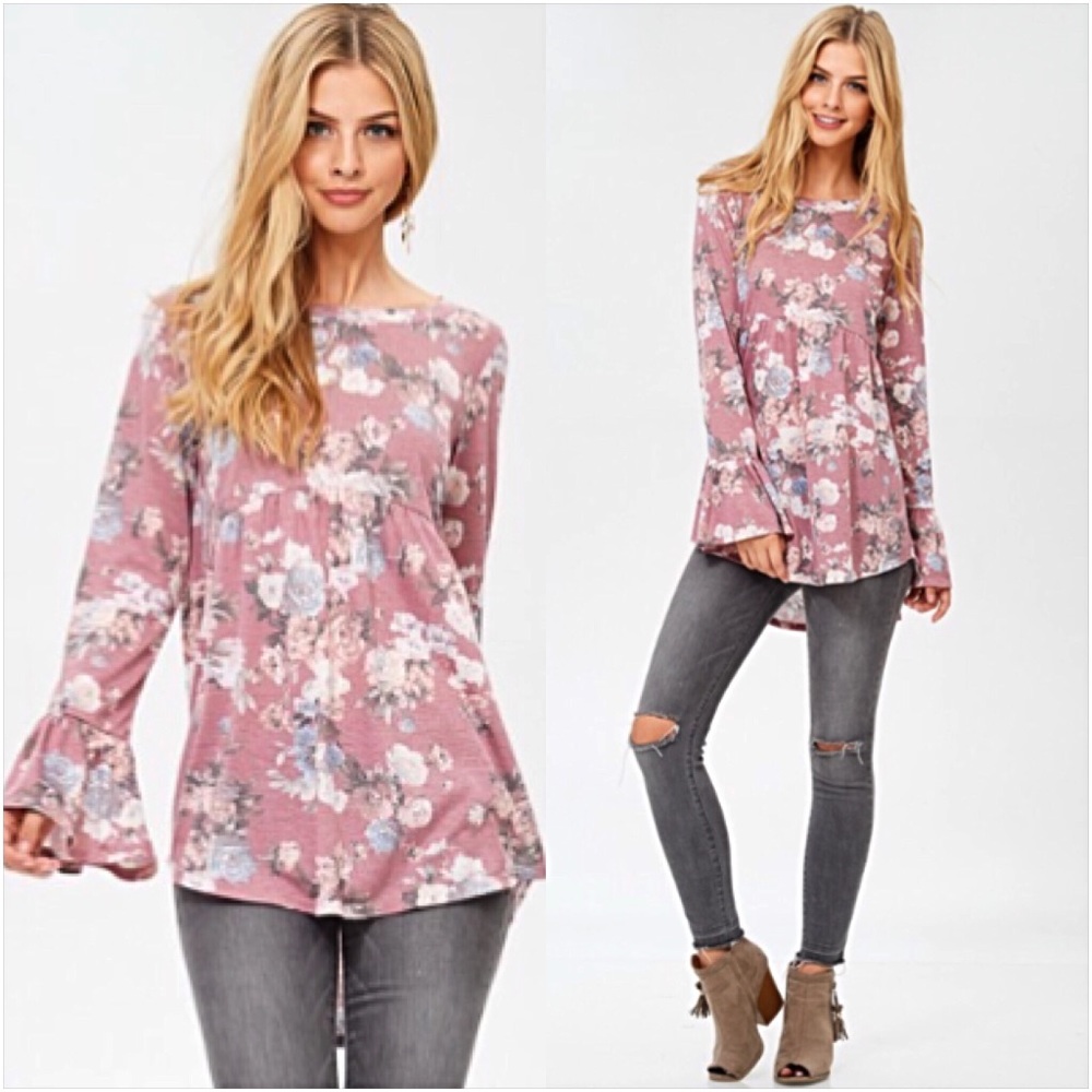 Bohemian Floral Flowy Soft Babydoll TunicTop SM - Picture 4 of 8